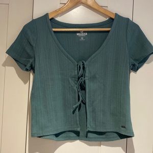Cute green tie front top